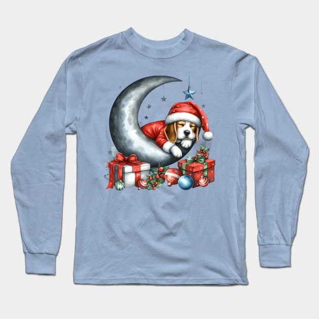 Beagle Dog On The Moon Christmas Long Sleeve T-Shirt by Graceful Designs